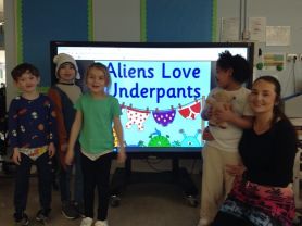 World Book Day reading Aliens Love Underpants!