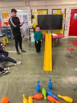 Practicing bowling in Class 5!